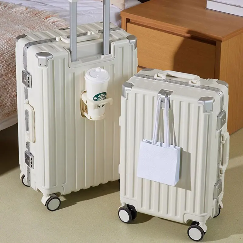 

2023 New Luggage Women's Multifunctional Trolley Case 24 Inch Aluminum Frame Travel Silent Spinner 20 Inch Cabin Suitcase