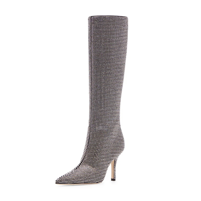 Designer Bling Rhinestones Boots Women Shiny High Heels Sexy Female Wedding Party Pointed Stiletto Slip-On Long Boots Zapatos
Designer Bling Rhinestones Boots Women Shiny High Heels Sexy Female Wedding Party Pointed Stiletto Slip-On Long Boots Zapatos
