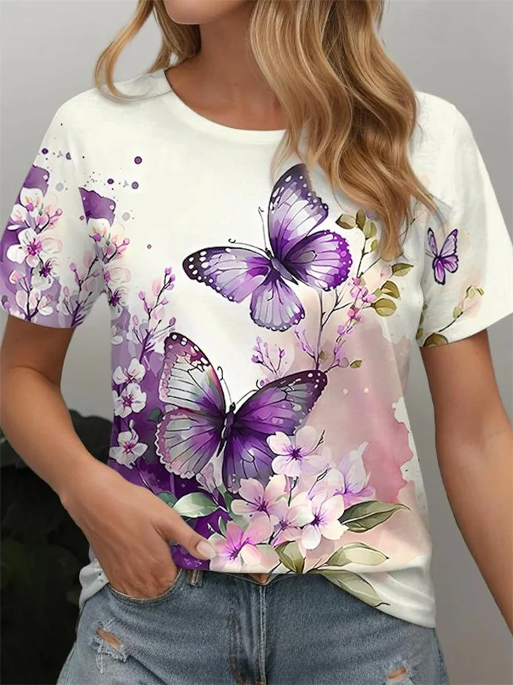 

Популярная одежда в стиле бабочки, взрывчатая модная футболка, футболка с мультяшным принтом, летняя женская Повседневная футболка с графическим принтом и коротким рукавом