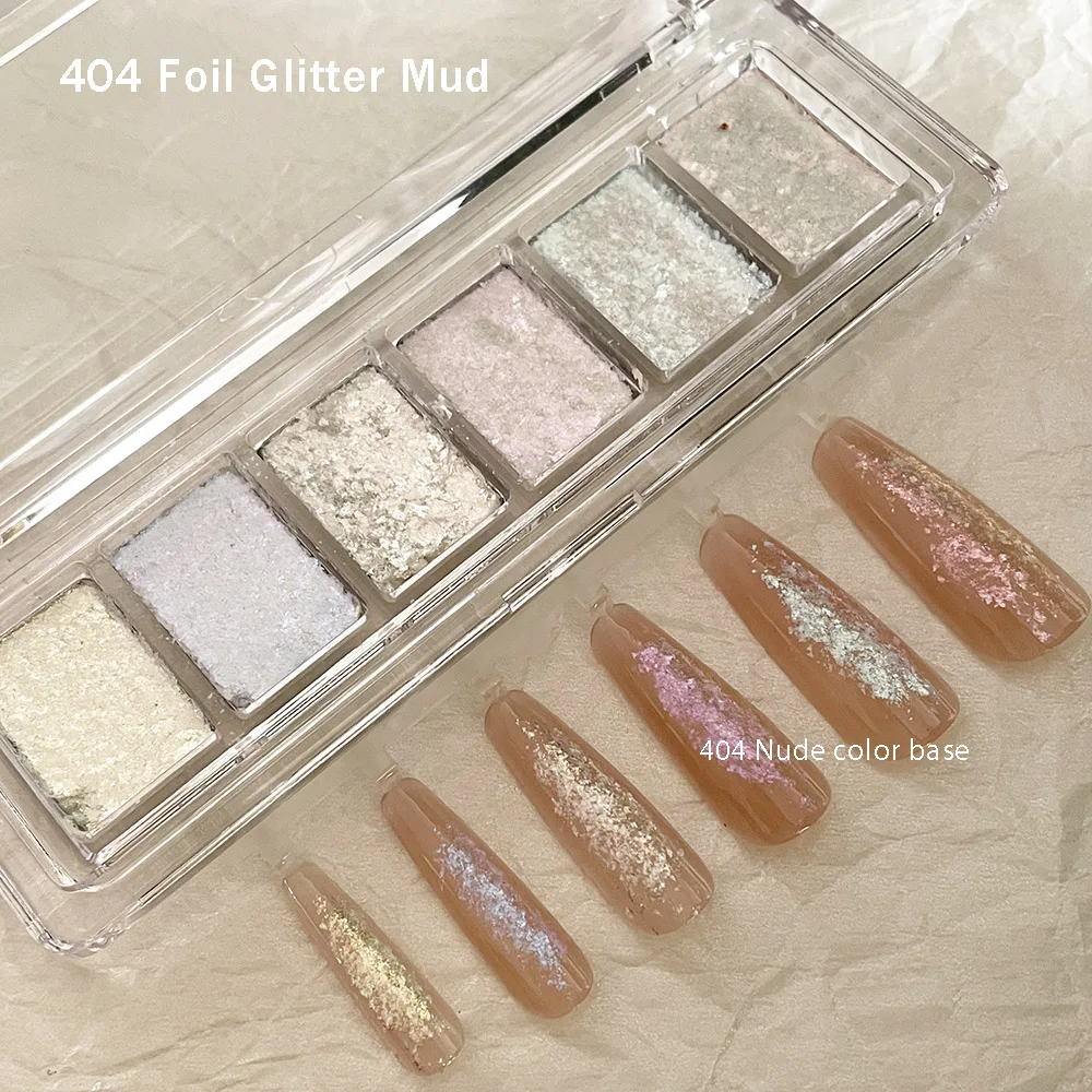 

6colors Nailfit Pan Foil glitter Mud Pearl Opal Shining Cloud Brocade Glitter Aurora Snowflakes Silk Nail Adorn Powder Paste 404