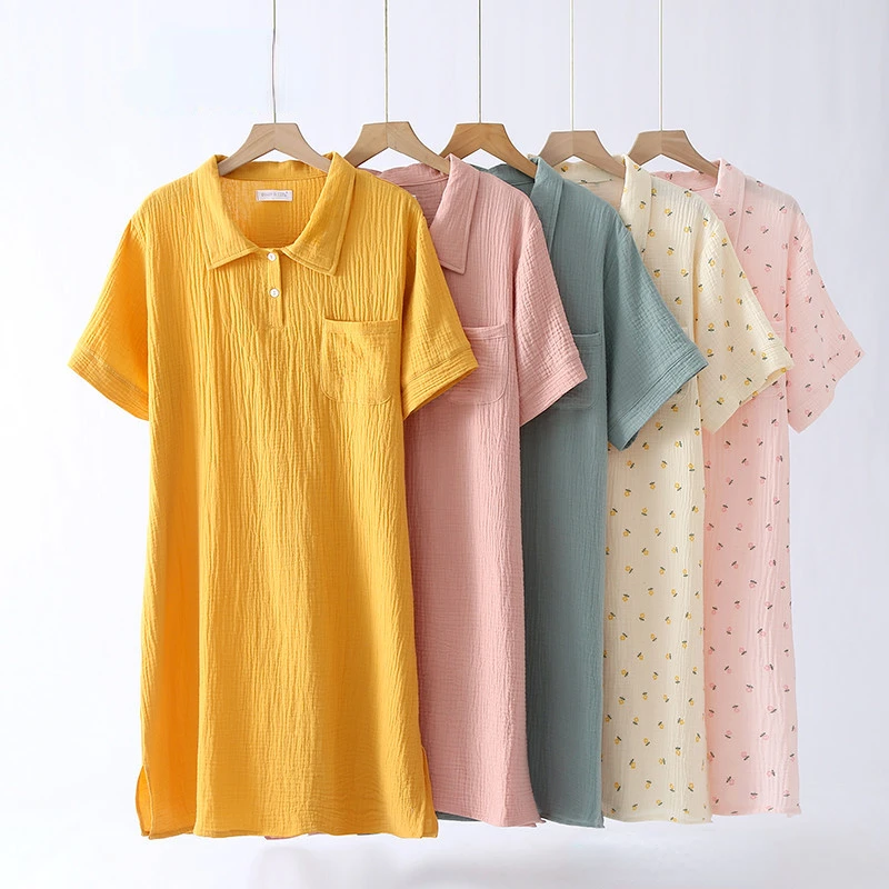 Comfortable and Stylish Polo Collar Nightgown - Women's Crepe Cotton Short Sleeve Dress Buttons Perfect for Casual and Home Wear
Comfortable and Stylish Polo Collar Nightgown - Women's Crepe Cotton Short Sleeve Dress Buttons Perfect for Casual and Home Wear