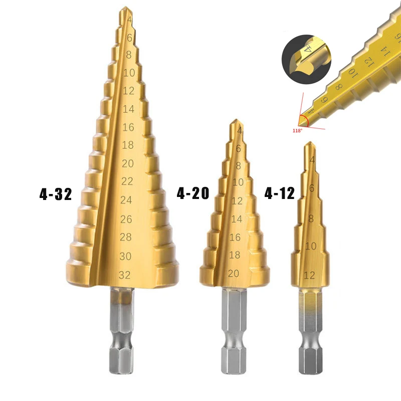 4 -32mm HSS titanium coated metal hex core drill bits High Speed Steel step drill bit set cone hole Wood cutter Taper metric
4 -32mm HSS titanium coated metal hex core drill bits High Speed Steel step drill bit set cone hole Wood cutter Taper metric