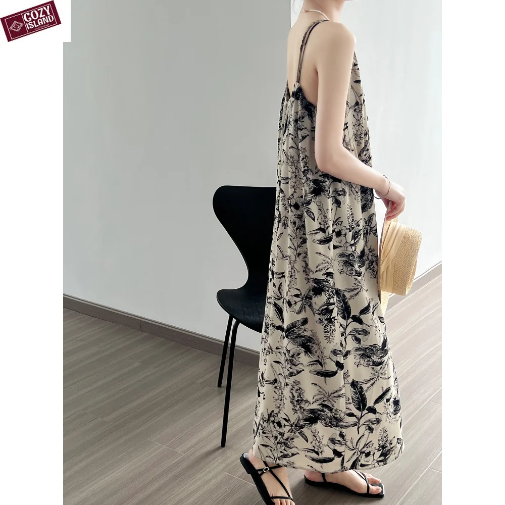 Strappy Dresses Ink Printing V-neck Summer Sleeveless Clothing for Women Supender Dress Long Floral Retro Loose A Line Camisole
Strappy Dresses Ink Printing V-neck Summer Sleeveless Clothing for Women Supender Dress Long Floral Retro Loose A Line Camisole
