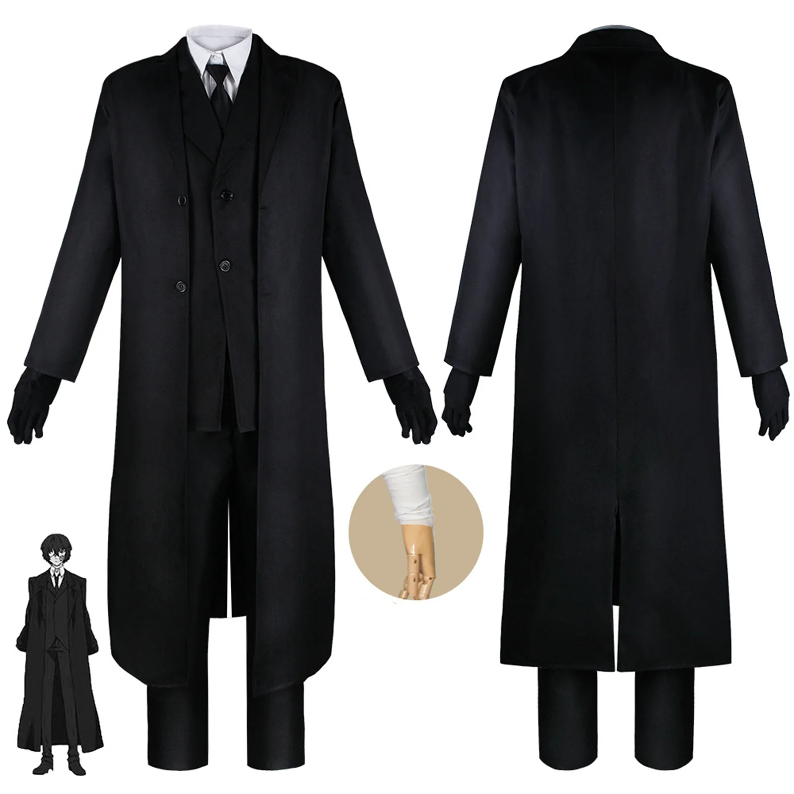 

Anime Bungo Stray Dogs for Dazai Osamu Cosplay Costume Adult Black Men Uniform Suit Trench Jacket Halloween Party Daily Clothing