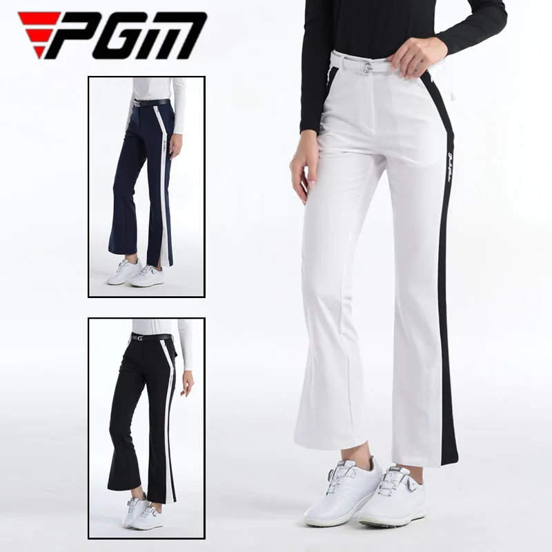 

PGM Women Split Hem Leisure Golf Pants Ladies Flared Slim Golf Trousers Elastic Striped Sports Sweatpants with Zipper Pockets