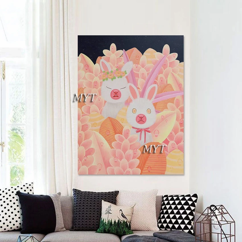 

Aesthetic Art Style Wall Hand Drawing 3d Rabbit Oil Painting Abstract Canvas Animal Picture No Framed Girl Room Decoration