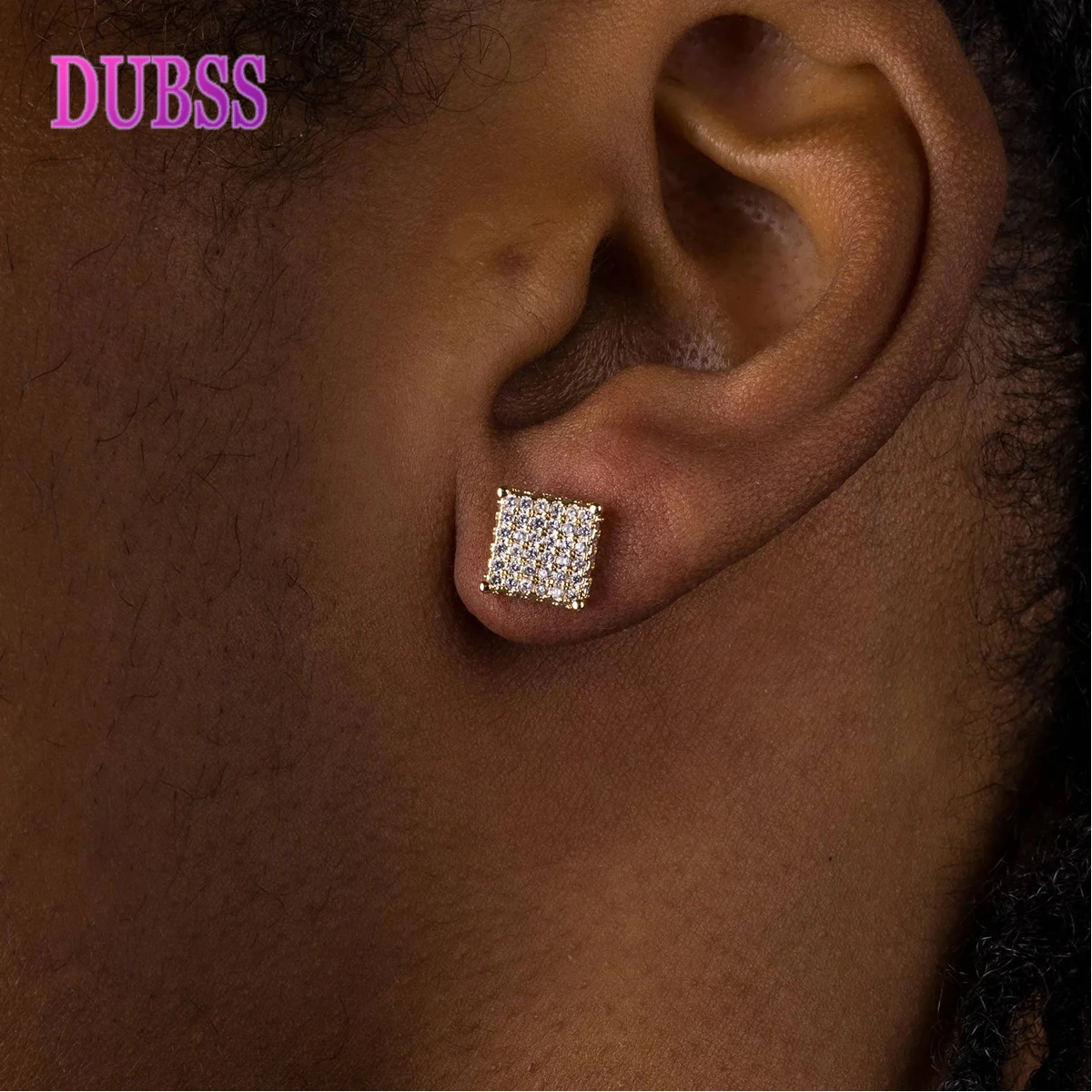

Dubss Micro Pave Cubic Zircon Earring Gold Color Hip hop Jewelry Copper Iced AAA CZ Square Stud Earrings Push-back 12x12mm Stree