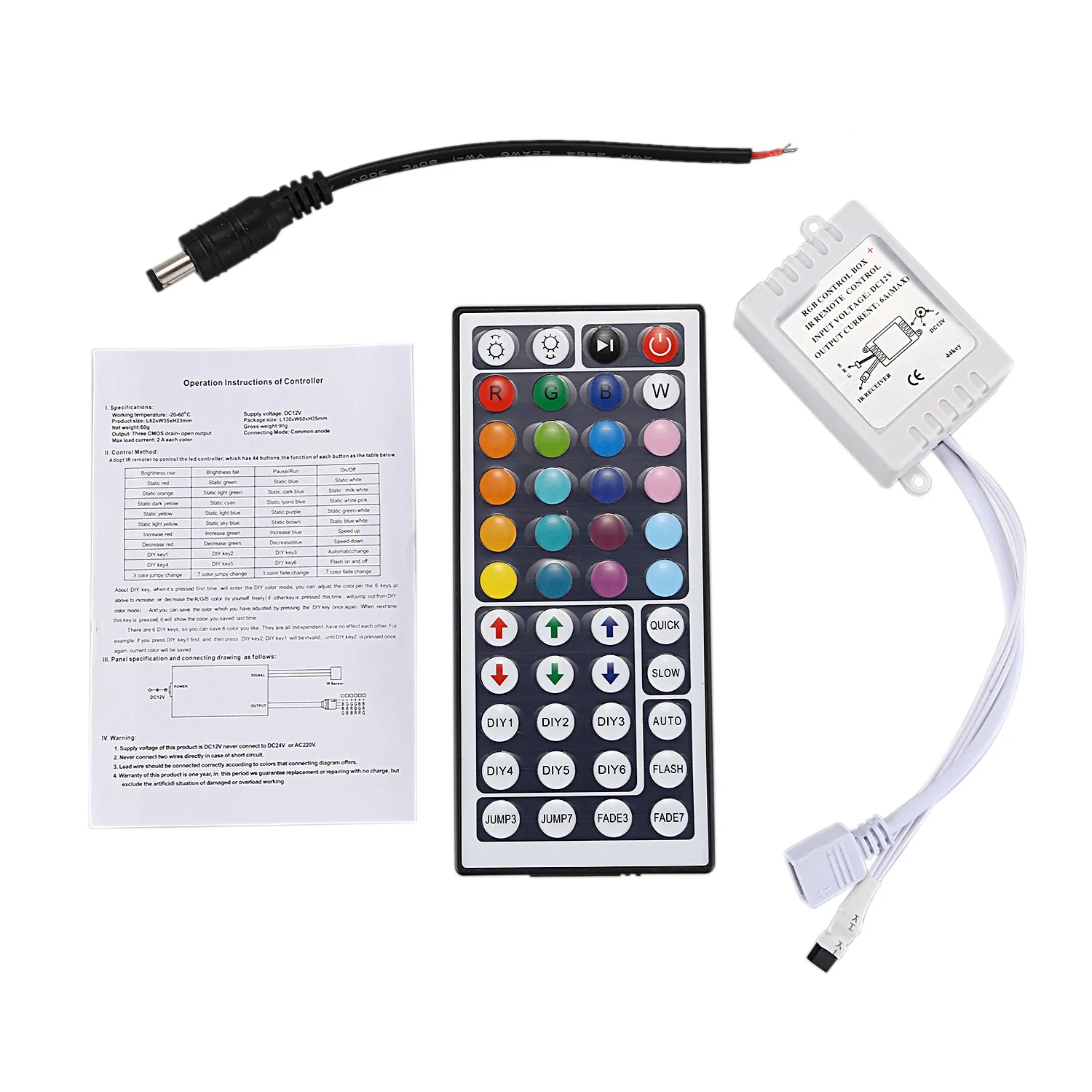 44 keys Wireless IR Remote control with receiver for 5050 3528 RGB SMD LED strip light
44 keys Wireless IR Remote control with receiver for 5050 3528 RGB SMD LED strip light