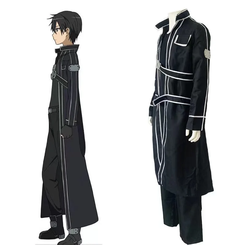 

Game Sword Art Online SAO Kirito Kirigaya Kazuto Robe Cosplay Costume Long Overcoat Trench Coat Eugeo cosplay Adult Full Set Men
