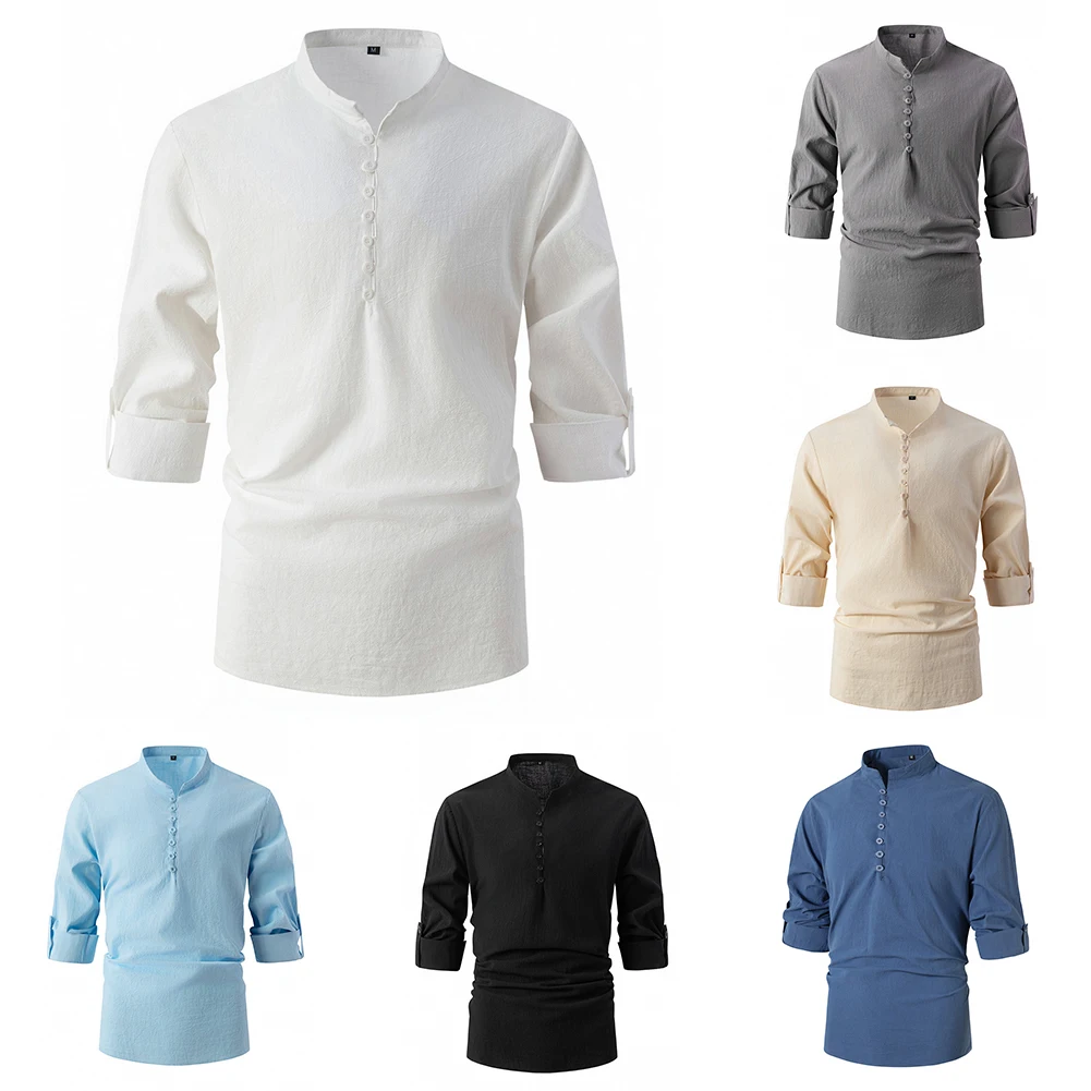 Men V Neck T-shirt Vintage Long Sleeve Top Casual Solid Color Button Shirts Stand Collar Fashion Tops M-3XL
Men V Neck T-shirt Vintage Long Sleeve Top Casual Solid Color Button Shirts Stand Collar Fashion Tops M-3XL