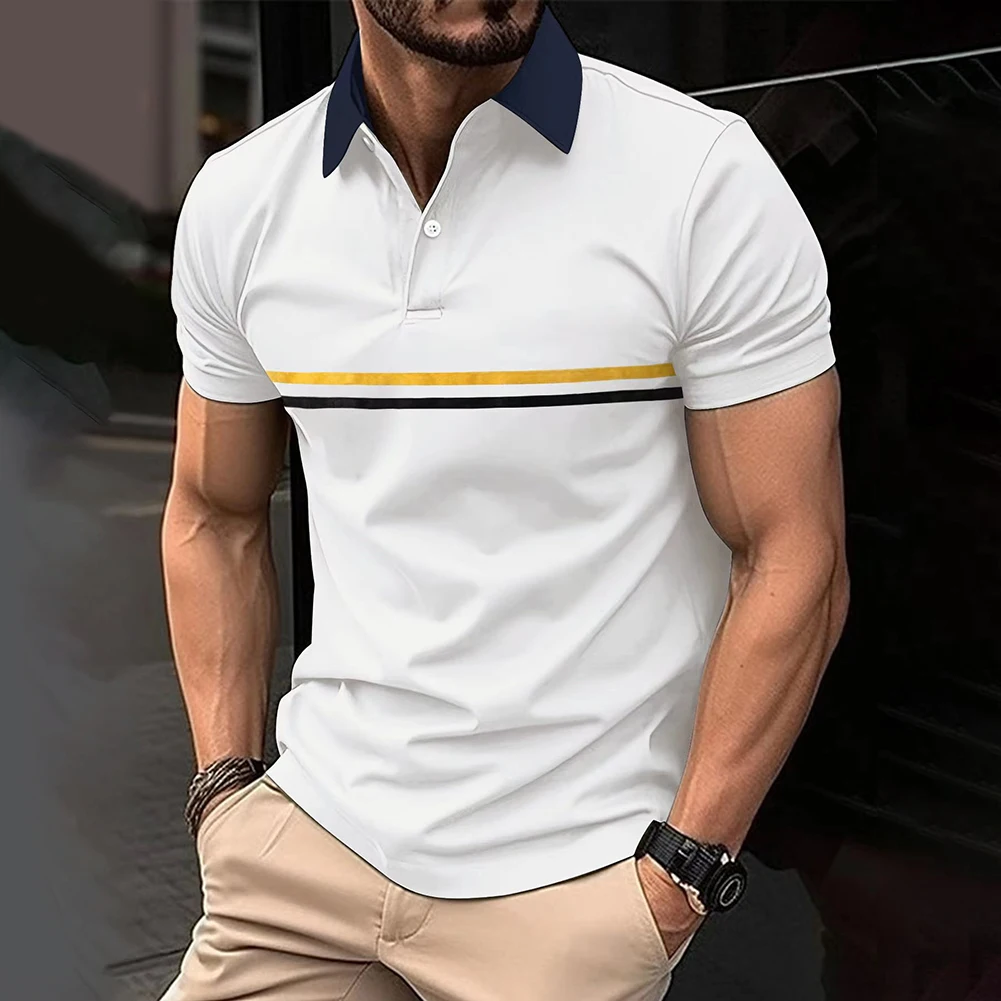 Men T-shirt For Summer For Vacation Lapel Polyester Regular Short Sleeve Slight Stretch Striped Button Down Comfy
Men T-shirt For Summer For Vacation Lapel Polyester Regular Short Sleeve Slight Stretch Striped Button Down Comfy