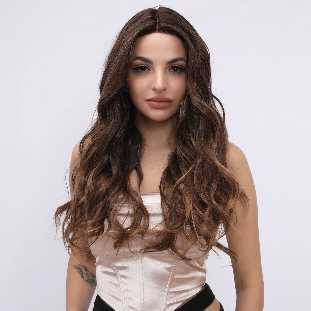 

Smilco Omber Brown Synthetic Lace Front Curly Wigs For Women Middle Part Wave Hair Wig Daily Cosplay Party Heat Resistant Hair
