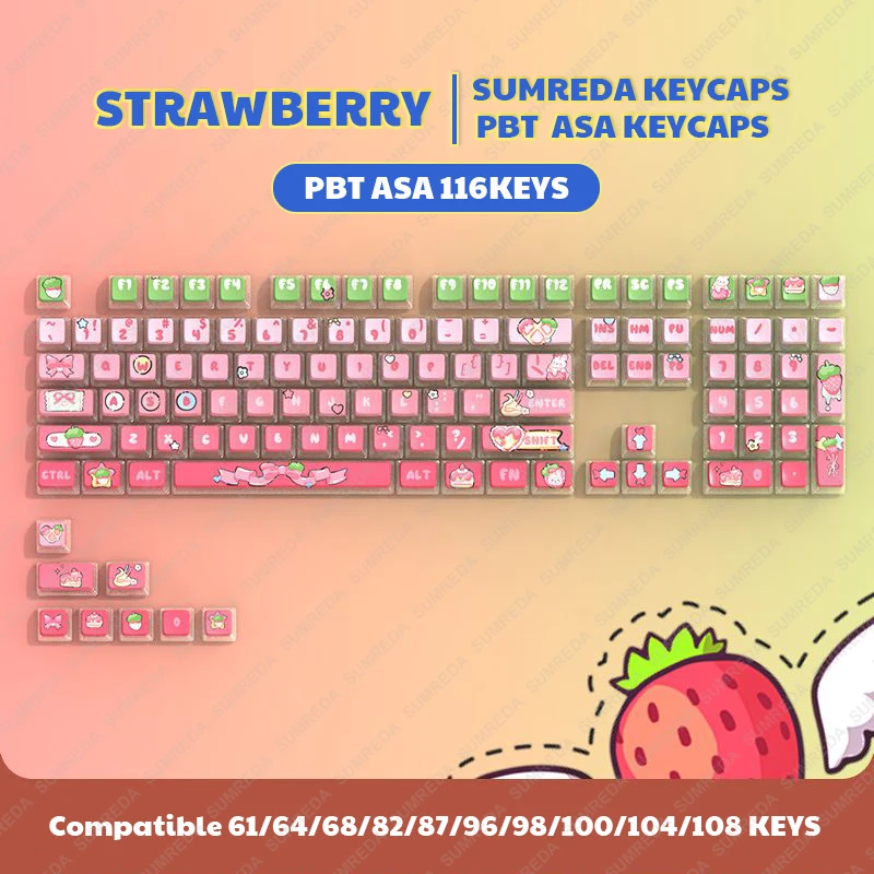 

For LEOBOG Hi75 Hi8 Keycaps Strawberry PBT DYE SUB Pudding Keycaps ASA Profile Translucent Keycap For WOB RAINY75 Keyboard