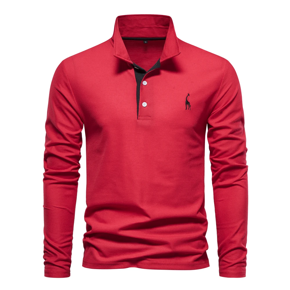 AIOPESON 2023 New Men's Deer Embroidery Polo Shirts Solid Color Long Sleeve Social Business Male 112 S5105f237b2504b35bf2cc982725d75e4S