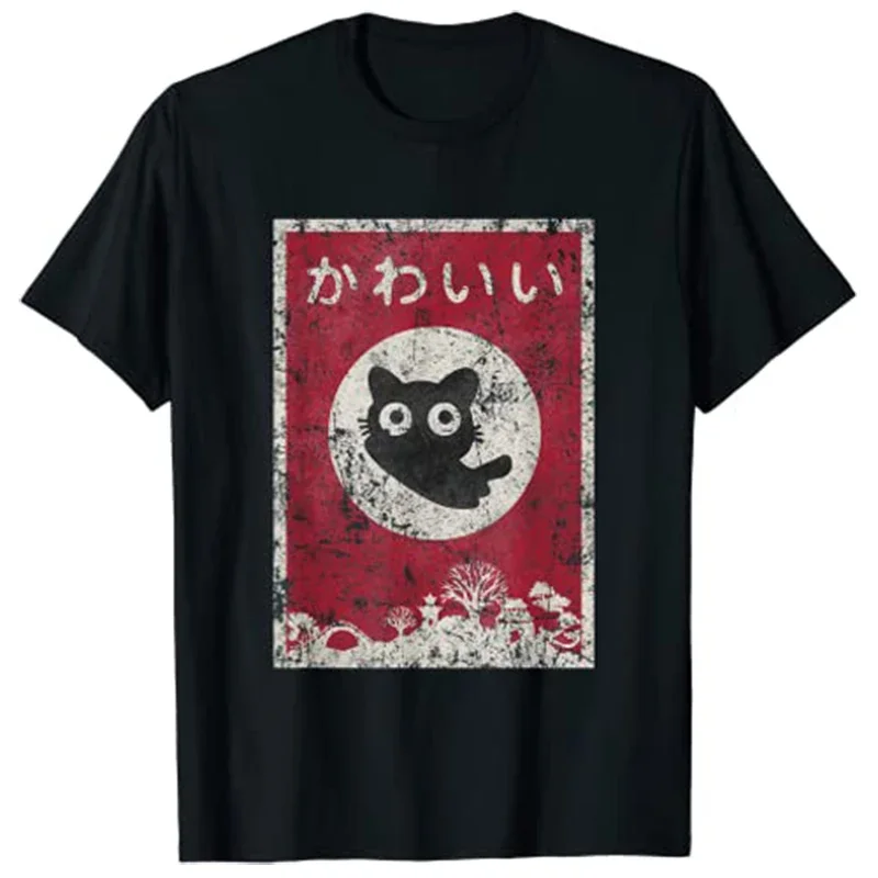 

Kawaii Cat Japanese Black Anime Kitty T-Shirt Women Y2k Clothes Cartoon Kitten Graphic Outfits Harajuku Short Sleeve Tee Tops