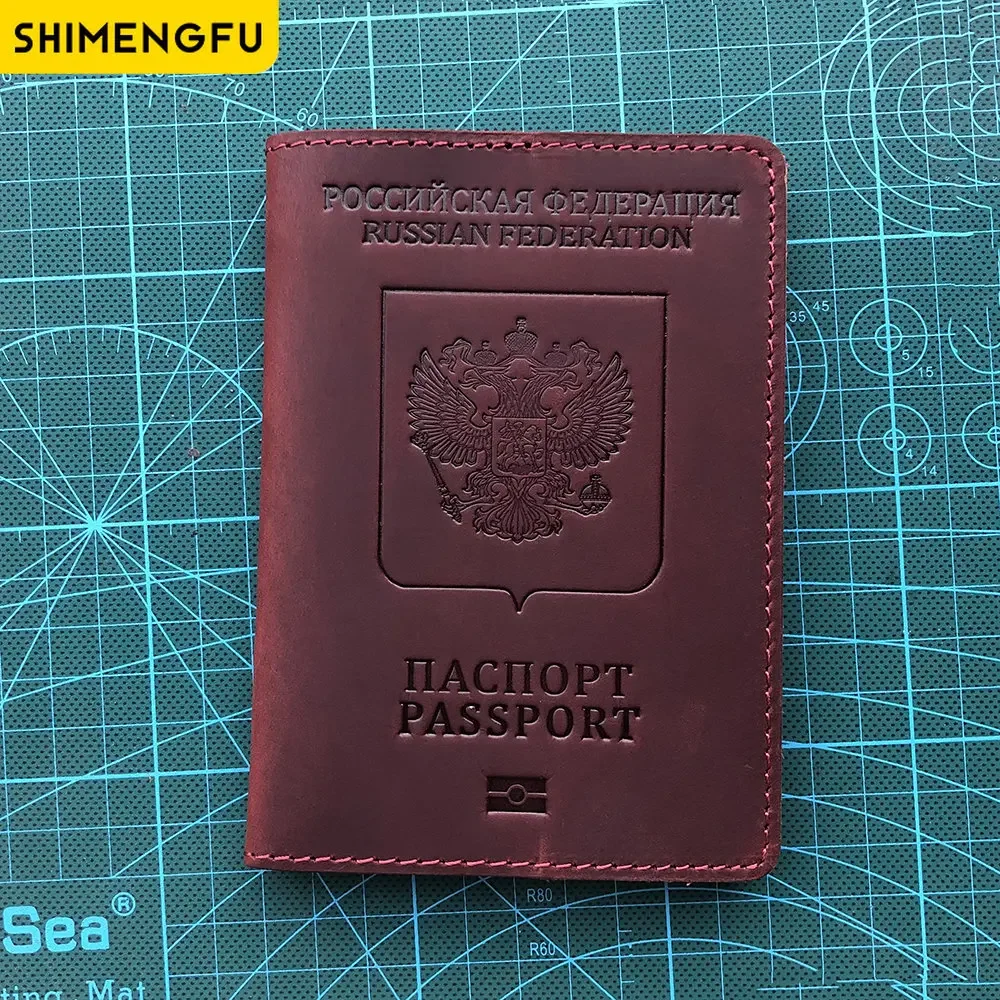 

RFID Anti-theft Genuine Leather Russia Passport Holder Case Cover Full Grain Leather Passport Gift for Travel Passport Wallet
