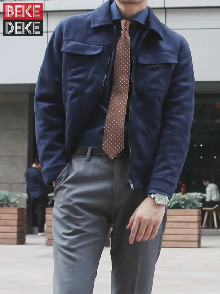 Fashion Men Slim Fit Suede Leather Jacket Pockets Business Man Casual Work Cargo Coat Vintage Korean Style Spring Autumn Outwear 
Fashion Men Slim Fit Suede Leather Jacket Pockets Business Man Casual Work Cargo Coat Vintage Korean Style Spring Autumn Outwear