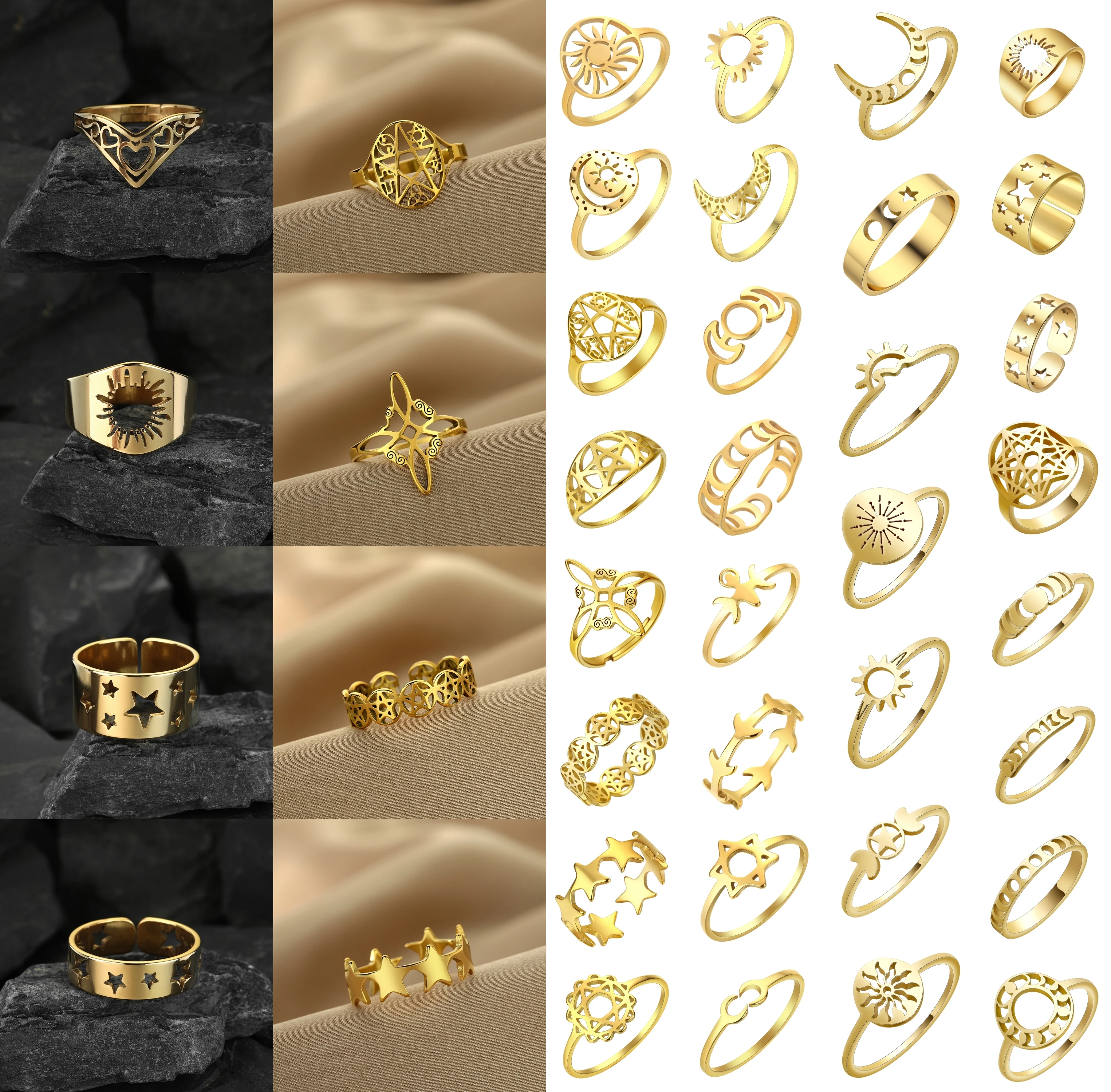 Vintage Moon Star Ring for Women Stainless Steel Ring Fashion Gold Color Finger Rings Jewelry Gifts Boys Male Sun Hip Hop Punk
Vintage Moon Star Ring for Women Stainless Steel Ring Fashion Gold Color Finger Rings Jewelry Gifts Boys Male Sun Hip Hop Punk