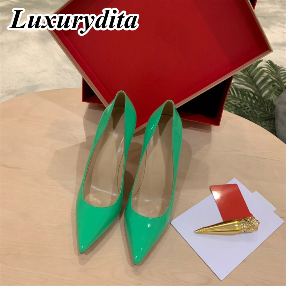 

LUXURYDITA Womens Sandals Luxury 12cm High Heels Designer Customized red heel Patent leather soled Socialite Dinner Shoes H2231