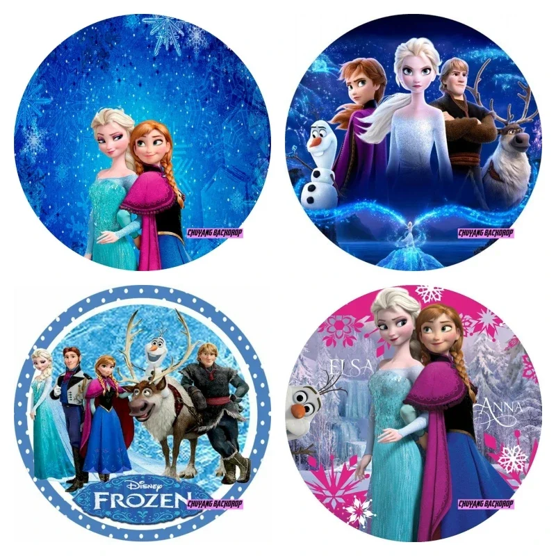 

Elastic Ice Round Backdrop Disney Frozen Elsa Anna Princess Girl Kids Birthday Party Snow Queen Photography Backgrounds Covers