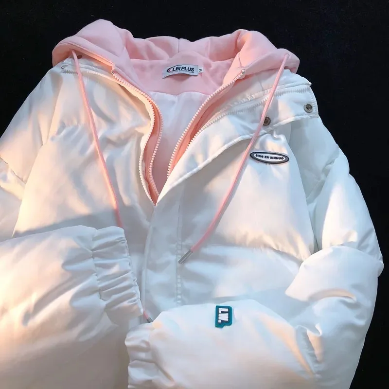 Fake Two-Piece Outerwears Women Winter Hoodeds Thick Warm Cotton Jackets Sweet Preppy Style Zipper Loose Fashion Clothes
Fake Two-Piece Outerwears Women Winter Hoodeds Thick Warm Cotton Jackets Sweet Preppy Style Zipper Loose Fashion Clothes