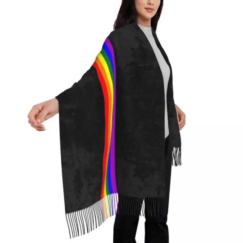 

Distressed LGBTQ Pride Flag Stripe Scarf For Women Stylish Winter Wrap Shawl LGBT Gay Lesbian Tassel Wraps