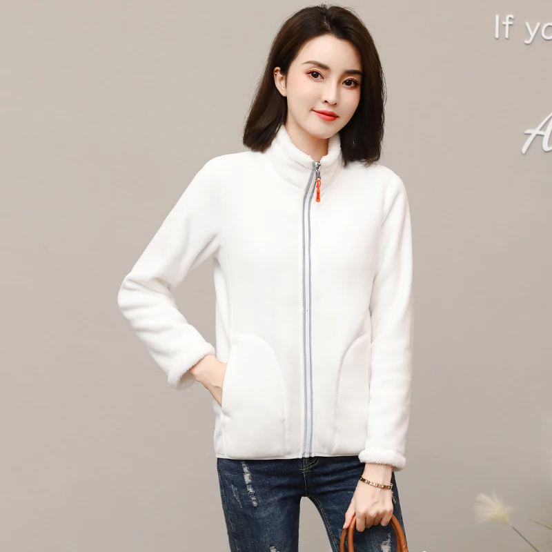 

Double-Sided Polar Fleece Jacket Women Overcoat New Autumn Winter Warm Thicken Parka Jacket Female Outwear Coral Velvet Liner