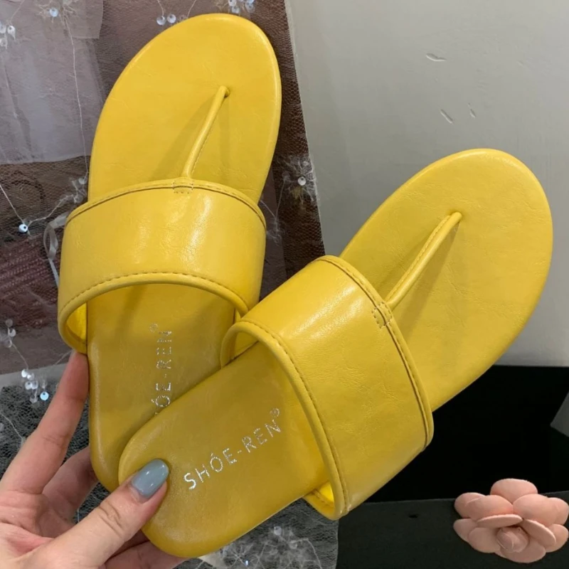 T-tied Soft Leather Flat Sandals Female Pointed Toe Clip Toe Flip-flops Summer Fashion Comfortable Non-slip Vacation Beach Shoes 26 S51114bddcadc47f8a2f16d0889262b01e