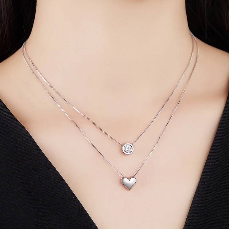 

Crystal Circular Zircon Heart Shaped Layered Pendant Necklace for Women Girls Fashion Rhinestone Female Wedding Party Jewelry