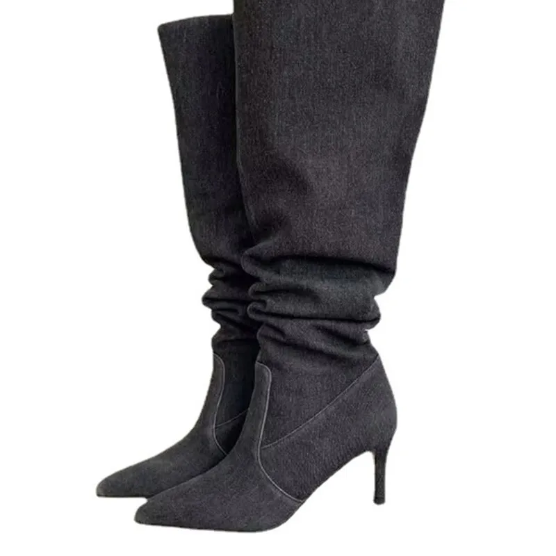Denim Pleated High Heels Women's Boots 2024 Female Spring Autumn Jeans Knee High Cowboy Boots Ladies Blue Thin Heeled Sexy Shoes
Denim Pleated High Heels Women's Boots 2024 Female Spring Autumn Jeans Knee High Cowboy Boots Ladies Blue Thin Heeled Sexy Shoes
