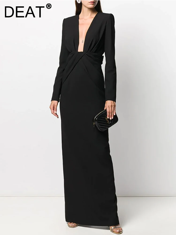 DEAT Women's Fashion Evening Dress Deep V-neck Cross Pleated Waist Long Sleeve Female Elegant Dresses Autumn 2024 New 13DB3074
DEAT Women's Fashion Evening Dress Deep V-neck Cross Pleated Waist Long Sleeve Female Elegant Dresses Autumn 2024 New 13DB3074