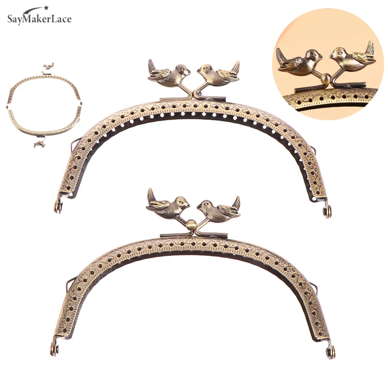 

1Pc 12.5cm Bird Head Embossed Antique Bronze Metal Purse Frame Bag Kiss Clasp Handle DIY Arc Lock Bag Accessories