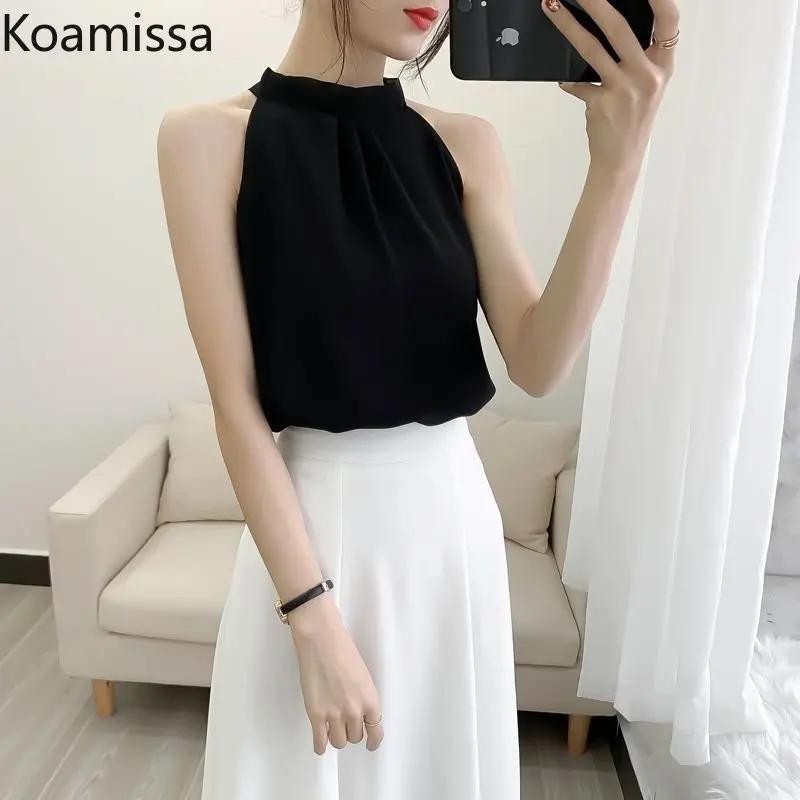 Koamissa Sexy Chiffon Women Camisole Fashion Ladies Solid Sleeveless Halter Camis Korean Femme Summer Outer Tanks Chic Tops New 
Koamissa Sexy Chiffon Women Camisole Fashion Ladies Solid Sleeveless Halter Camis Korean Femme Summer Outer Tanks Chic Tops New