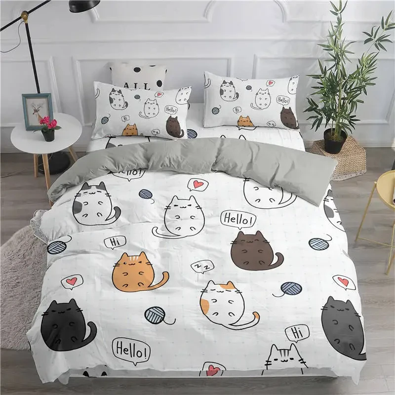 

Cartoon Bedding Set Cute Cats Printed 3D Duvet Cover Set Twin Full Queen King Double Size Pillowcase Bedclothes 2/3pcs for Kids