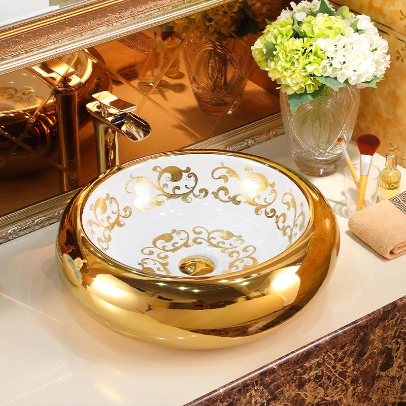 

Керамический стол, приблизительная круглая раковина в европейском стиле для ванной комнаты, современная простая раковина в стиле ретро