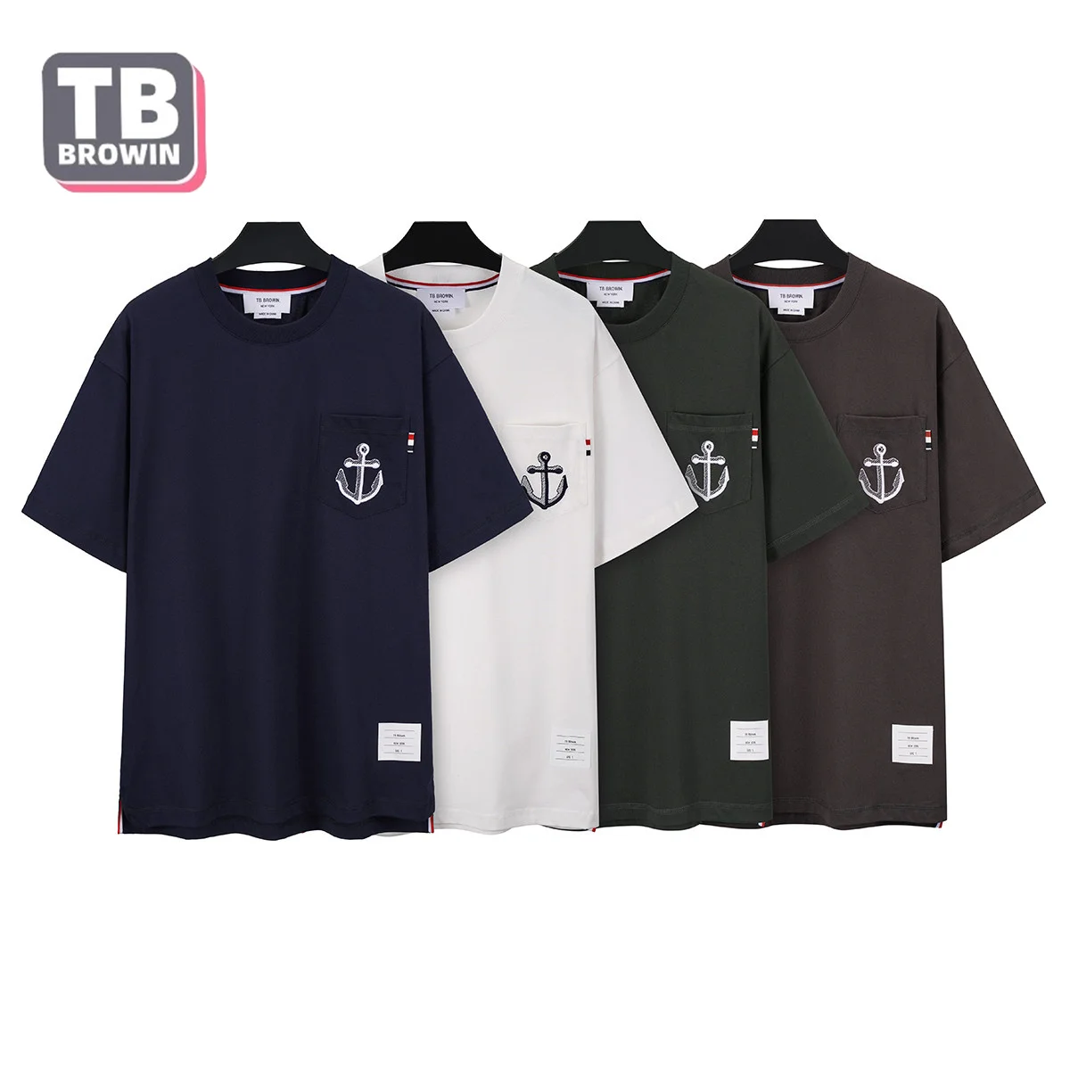 

TB YJ01 tide brand half-sleeve four-bar men's striped cotton summer round neck short-sleeved T-shirt casual trend couple wear