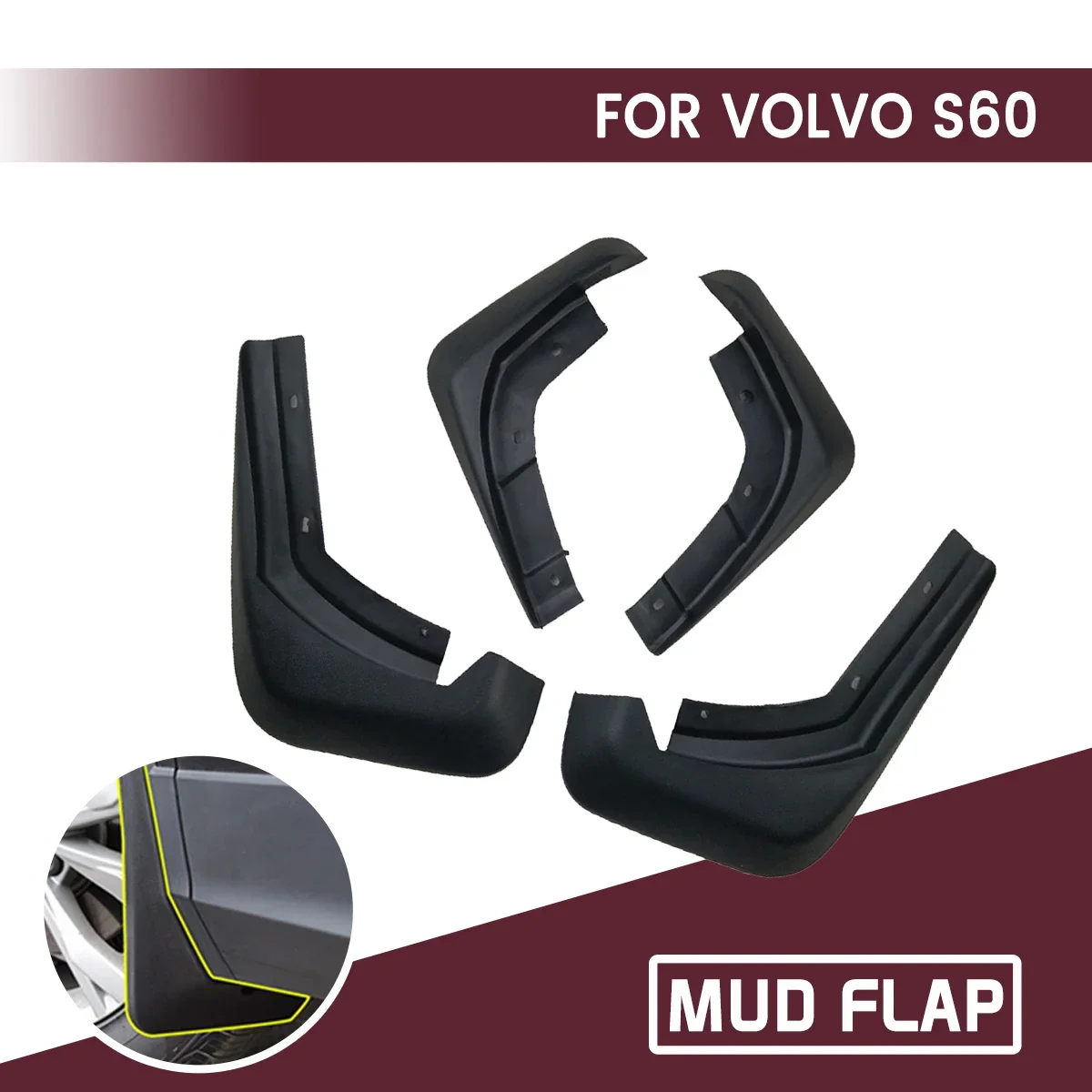 

Car Front Rear Car Mudguards Fender Flares Mud Guard Flap Anti Splash Mudflaps Soft Good Tenacity For VOLVO S60