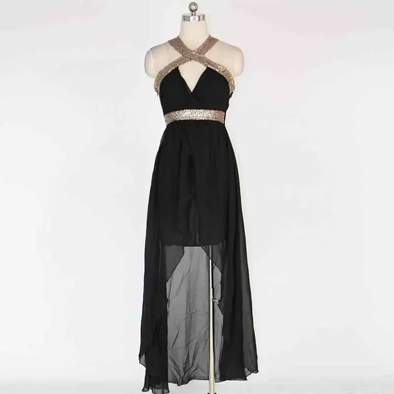 

Women Summer Dress Sexy Tunic Chiffon Long Party Dresses Elegant Off Shoulder Halter Maxi Casual Asymmetrical Sequins Dress