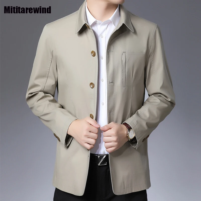 

Harajuku Fashion Jackets for Men Office Causal Outerwear Lapel Single-Breasted khaki Jacket Simple Middle-Aged Men's Clothing