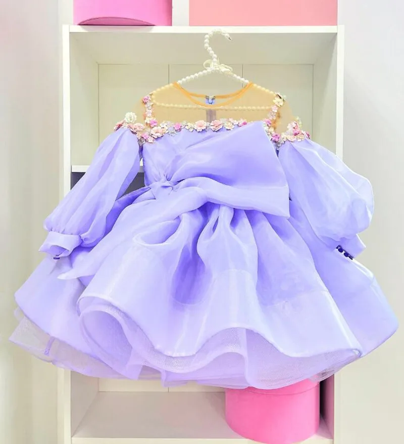 

Birthday Baby Girl Dress Tutu First Birthday Dress Lilac Organza Puffy Dress Special Occasion Flower Girl Dress With Flowers