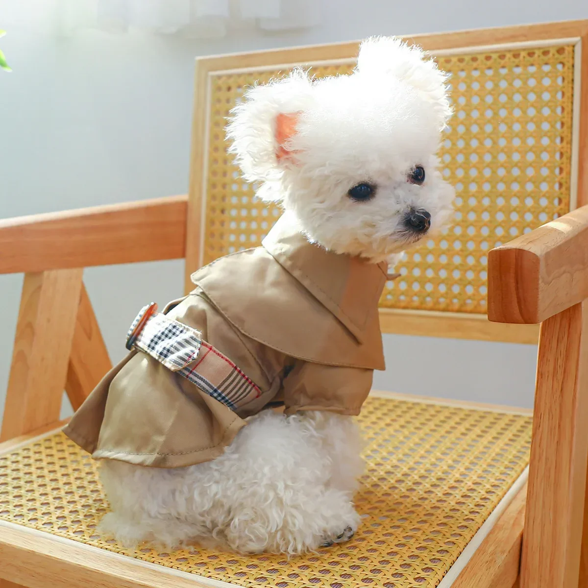 

Coat Clothes, Couple's Spring for And Autumn Dog, Pomeranian, Puppy Bichon, Trench Teddy, Coat, Khaki