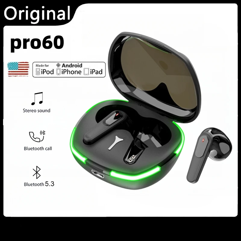 TWS Pro60 Wireless Bluetooth Earphones HiFi Stereo sound Headset with Mic Outdoor Sports Headphones for Iphones Xiaomi Android
TWS Pro60 Wireless Bluetooth Earphones HiFi Stereo sound Headset with Mic Outdoor Sports Headphones for Iphones Xiaomi Android