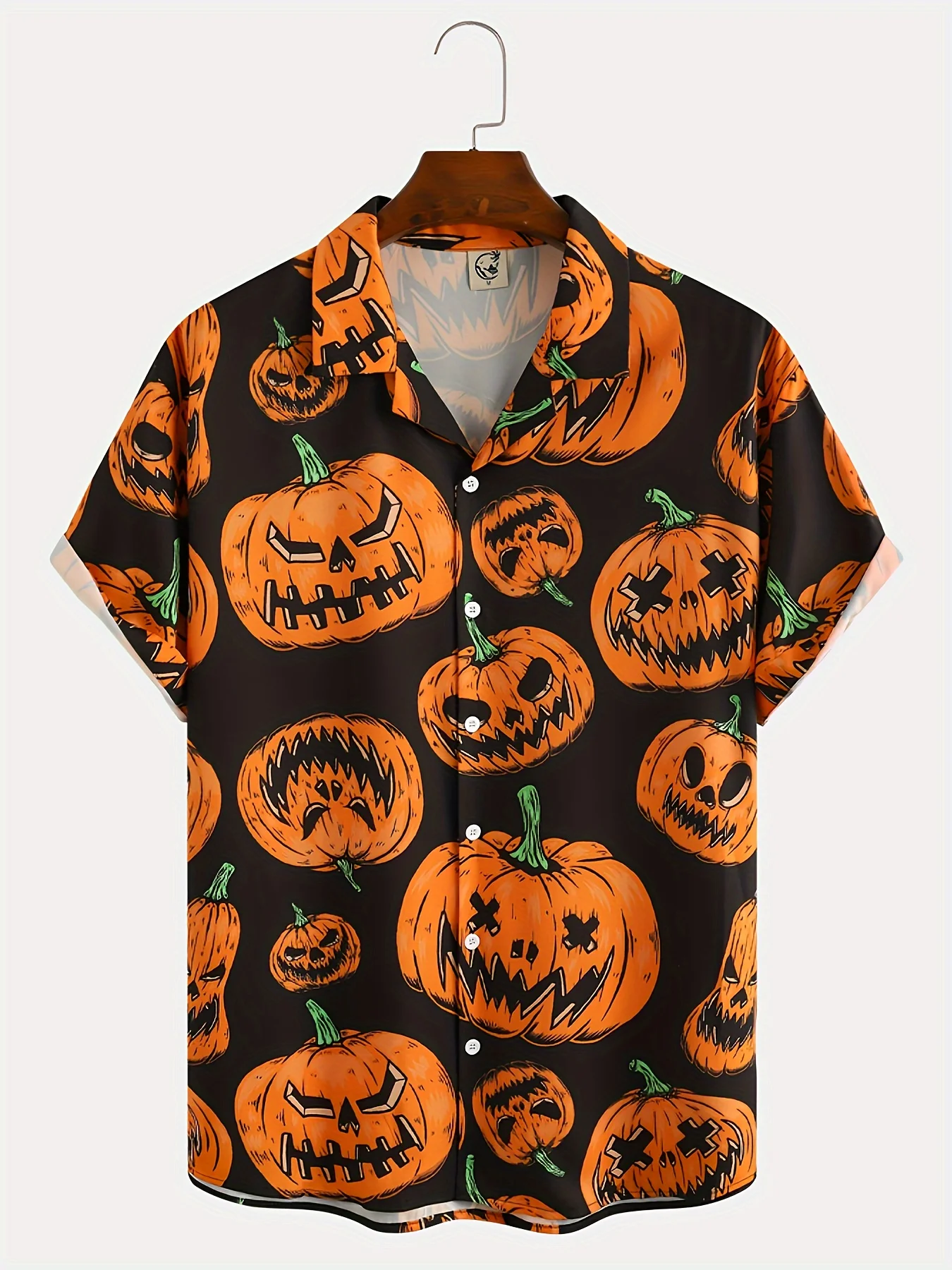 

2024 New Hot Selling Halloween Pumpkin Head Party 3D Digital Printing Short Sleeve Lapel Men's Street Outdoor Shirt