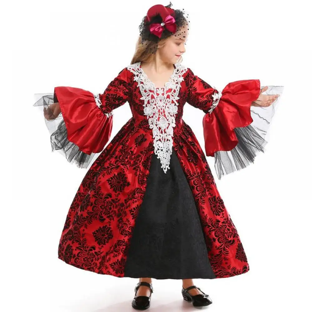 

Victoria Literature Dresses Kid Gothic Vampire Hat Dress Bustle 3Pcs Set Oamaru Halloween Lolita Princess Vintage Court Dress