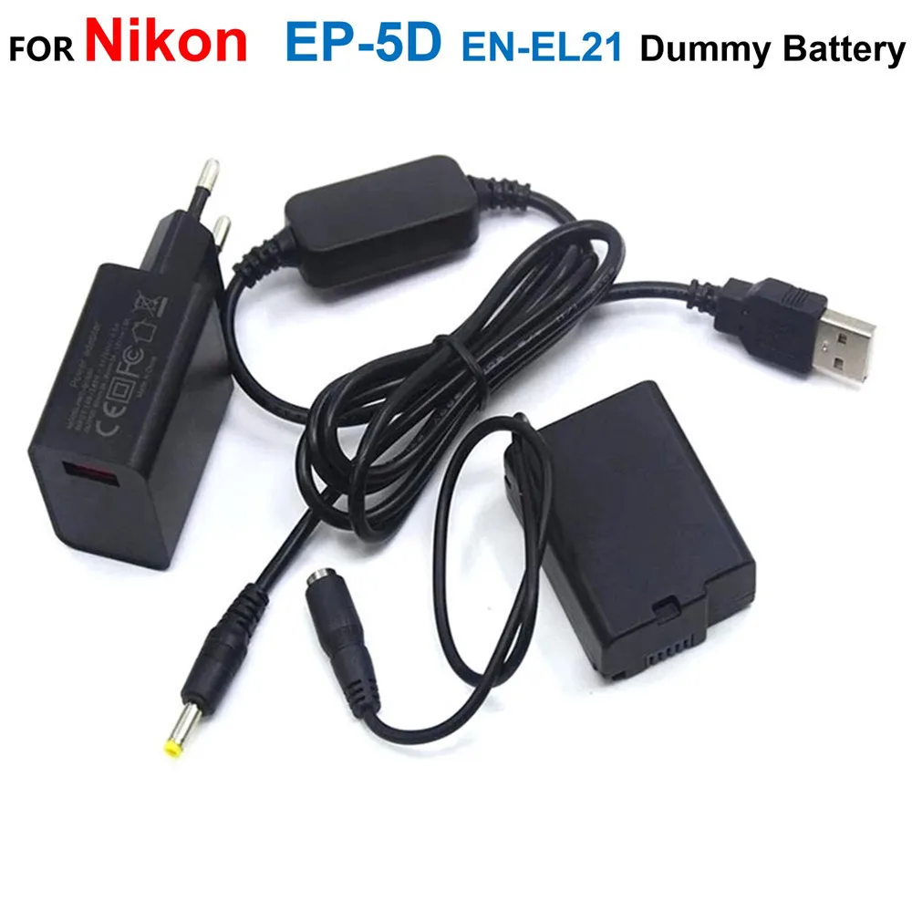 

EP-5D EP5D DC Coupler ENEL21 EN-EL21 Fake Battery+5V USB Power Cable + QC3.0 USB Charger Adapter For Nikon 1 V2 1V2 Cameras