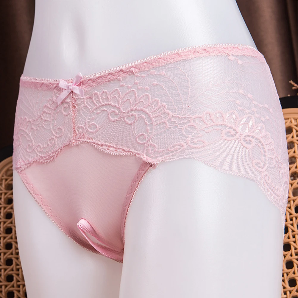 

Women Lace Panties Sexy Underwear Crotchless Panties Hollow See Through Underpants Open Crotch Low Rise Briefs Sheer Knickers