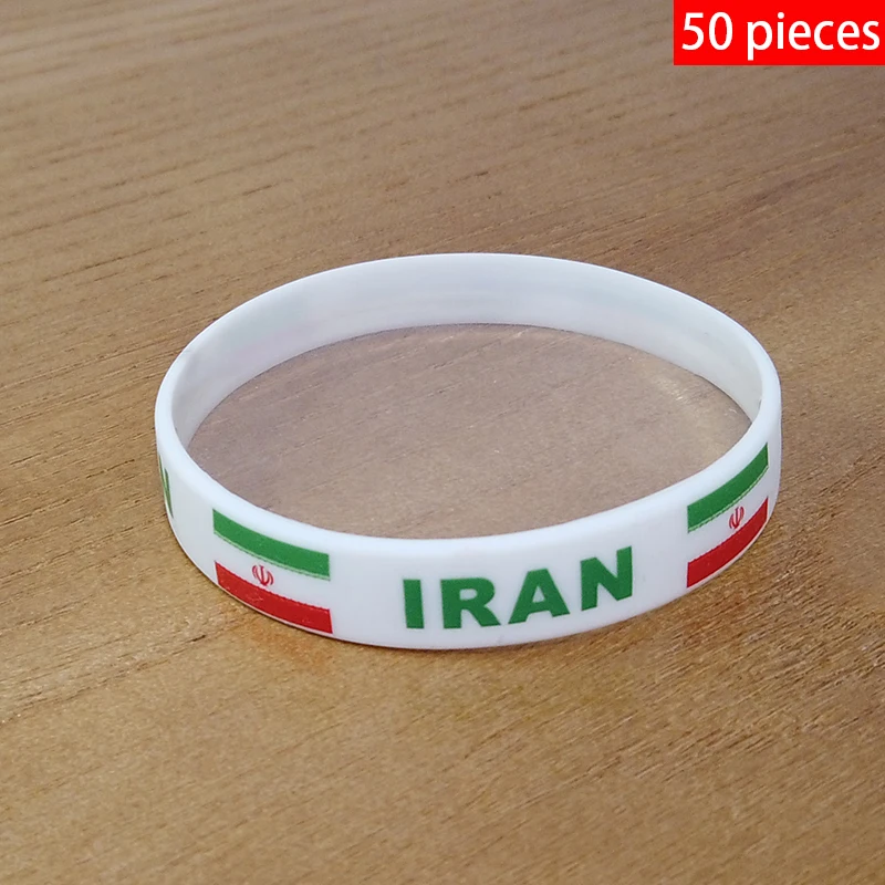 

50pcs Iran National Flag Wristbands Sports Silicone Bracelet Men Women Rubber Band Patriotic Commemorative Fashion Accessory