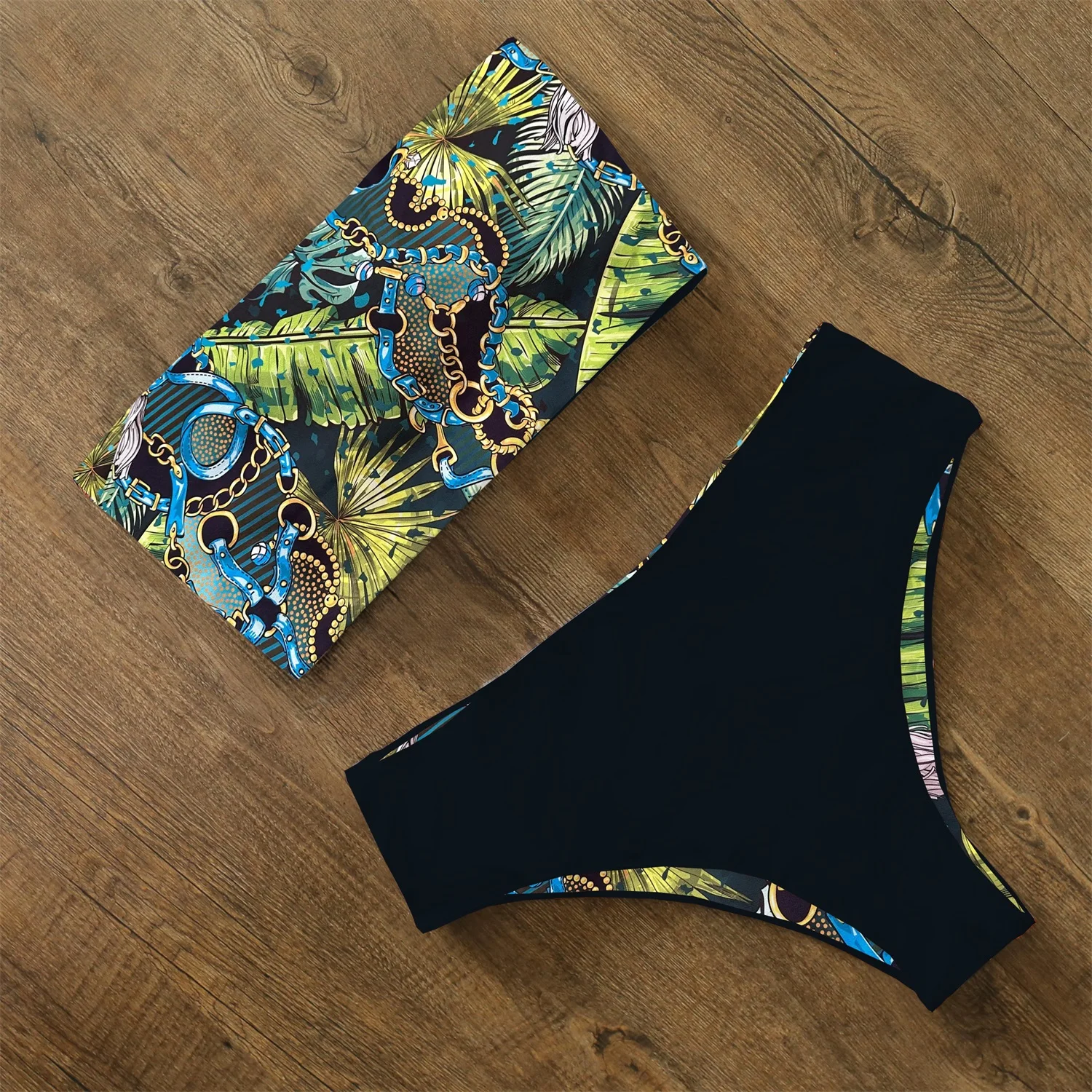 Bikini estampado de cintura alta para mujer, traje de baño de banda cruzado en la espalda, ropa de playa, 2024 Bikini estampado de cintura alta para mujer, traje de baño de banda cruzado en la espalda, ropa de playa, 2024