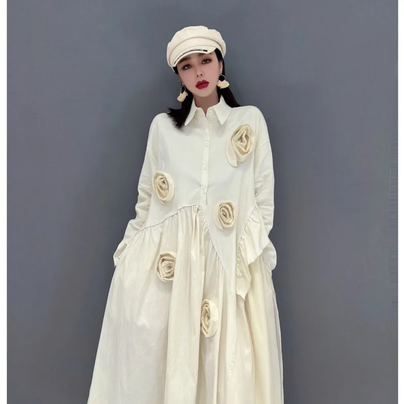 Women Long Sleeves Lapel Pullover Dress Loose Mid-lrngth Solid Color Three-dimensional Flowers Dress
Women Long Sleeves Lapel Pullover Dress Loose Mid-lrngth Solid Color Three-dimensional Flowers Dress