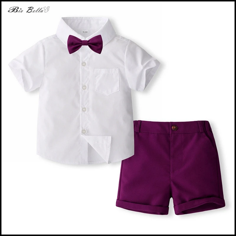 

Детский летний комплект одежды для мальчиков, однотонная детская одежда для детей на свадьбу, день рождения, Весенняя детская одежда, футболка, штаны с галстуком, костюм для мальчика